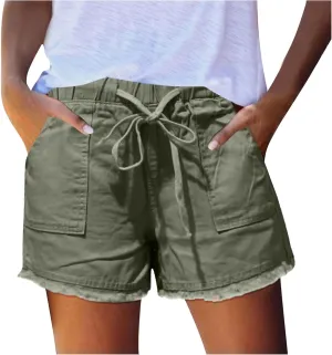 Women's Denim Shorts Elastic High Waisted Raw Hem Jean Shorts 2023 Summer Loose Fit Casual Stretch Hot Short with Pockets