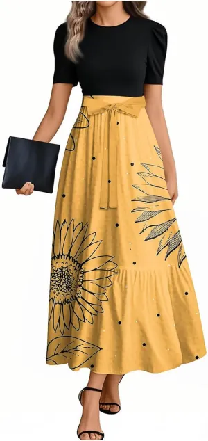 Womens Dresses for Wedding Guest 2025 Elegant Classy Empire Waist Short Sleeve A Line Dress Summer Work Wrap Sundress