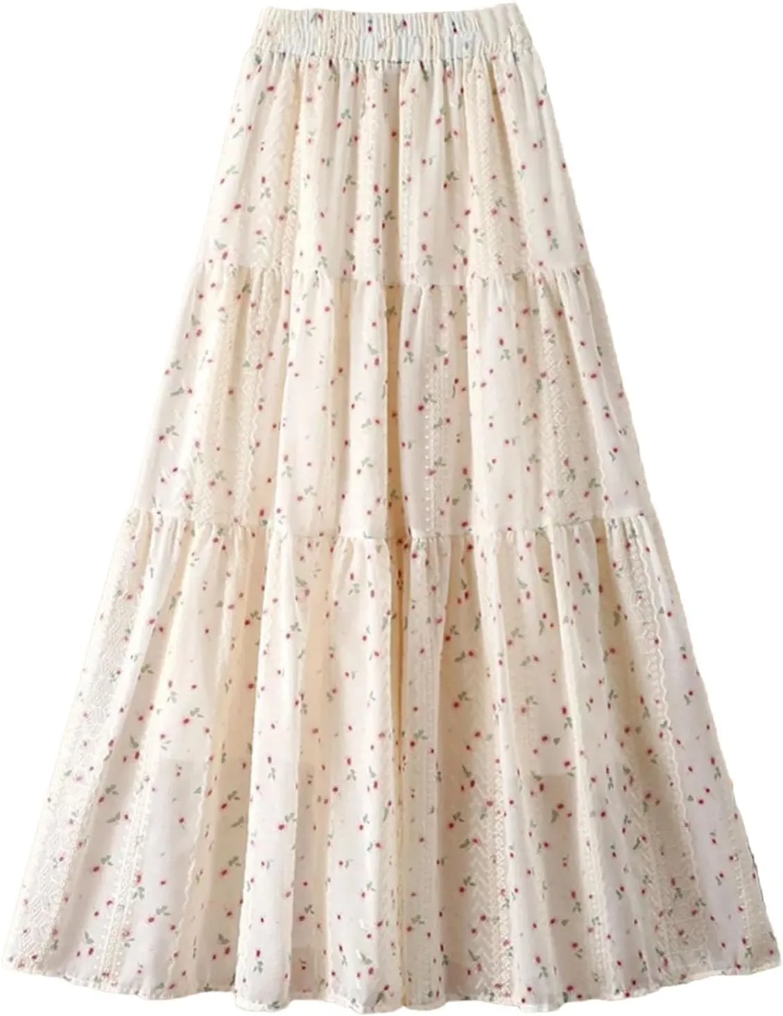 Women's Embroidery Floral A-Line Skirt Summer Korean High Waist Midi Skirt