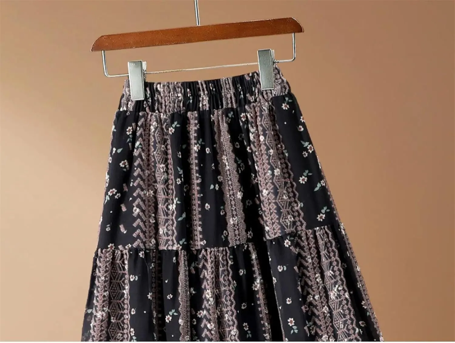 Women's Embroidery Floral A-Line Skirt Summer Korean High Waist Midi Skirt