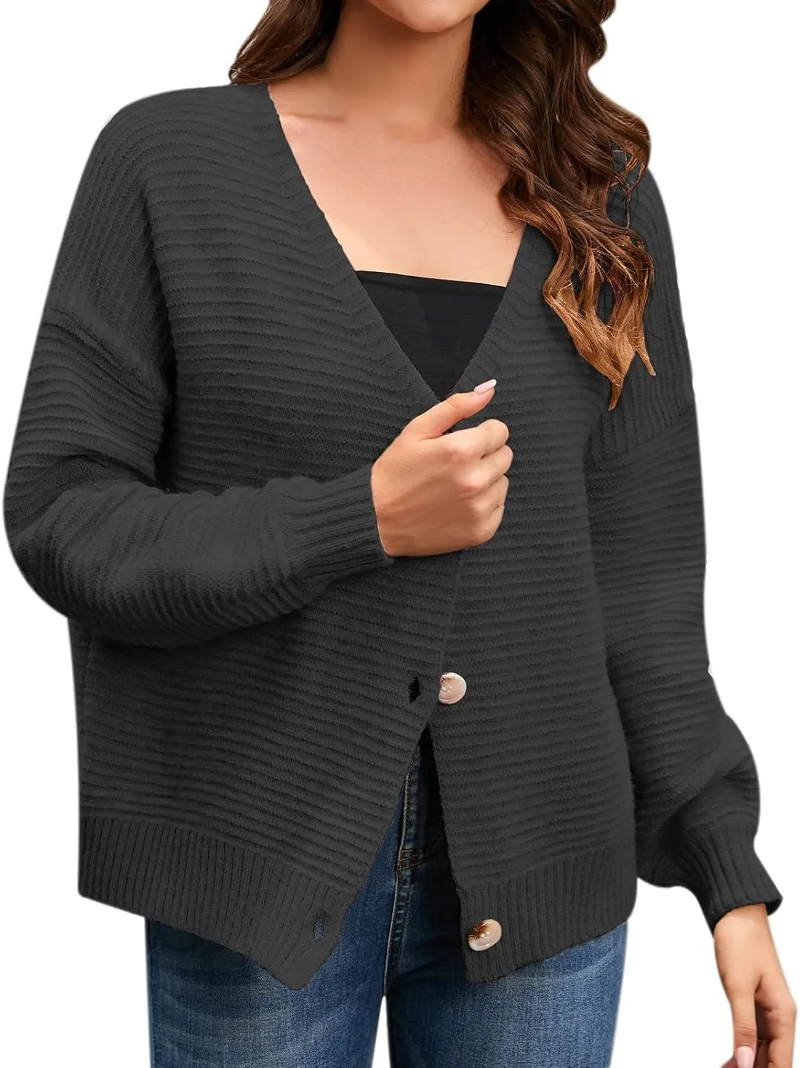 Women's Fashionable Short Knitted Cardigan Loose Single Button Wool Sweater Outerwear for B0744lyx5x Wool (03-Black, M)