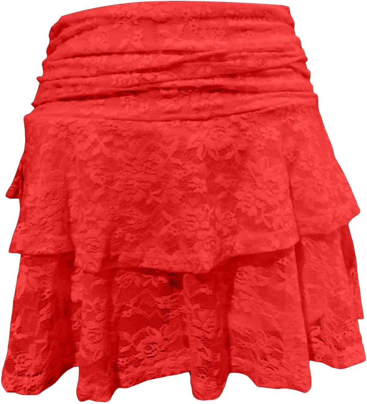 Womens Floral Lace Mini Skirts Y2k Low Waist Pleated Ruffled Hem Half Slip Skirt Flowy Layered Short Skirt Underskirt