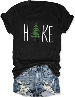 Womens Funny Heart Mountain Camping Tree Graphic Tee Forest Print T-Shirt Casual Hike Short Sleeve