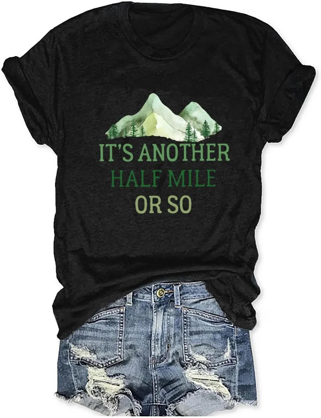 Womens Funny Heart Mountain Camping Tree Graphic Tee Forest Print T-Shirt Casual Hike Short Sleeve