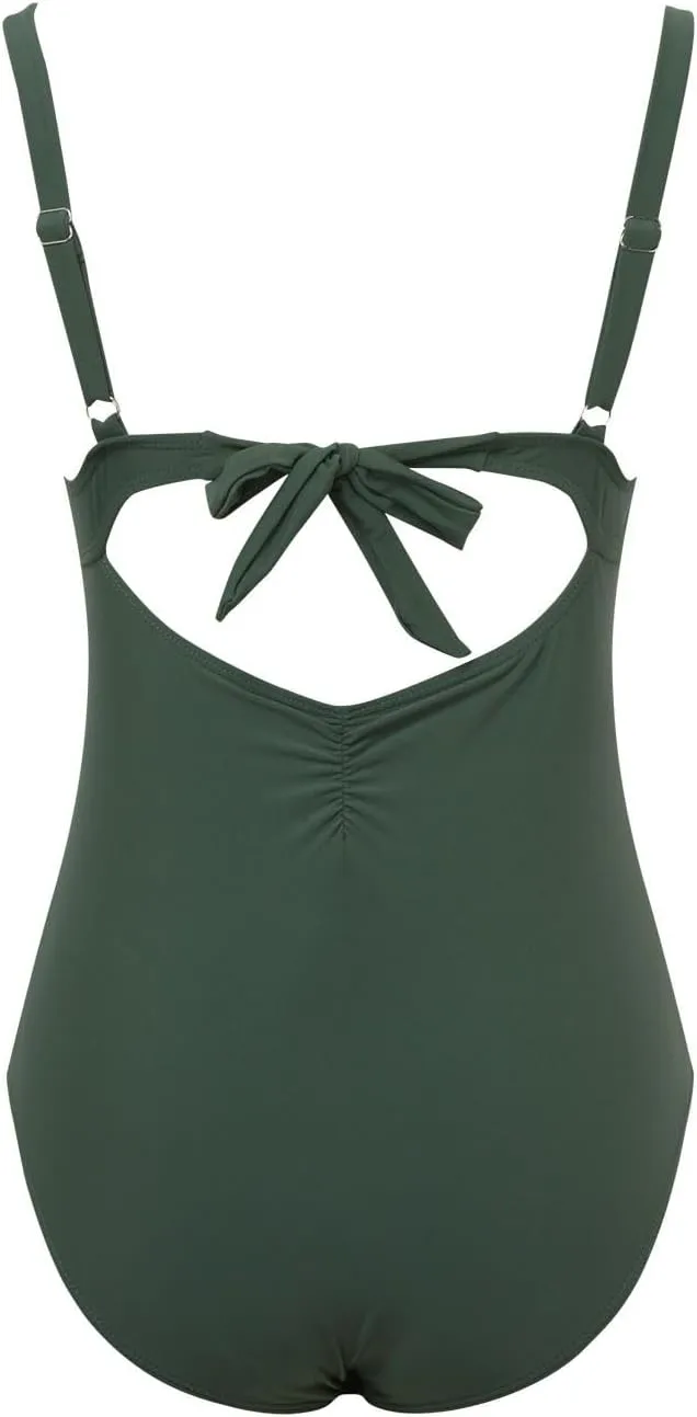 Women's Halter Monokini One Piece Swimwear High Cut High Waist Ruched V Neck Sexy Suit for Girls 2025