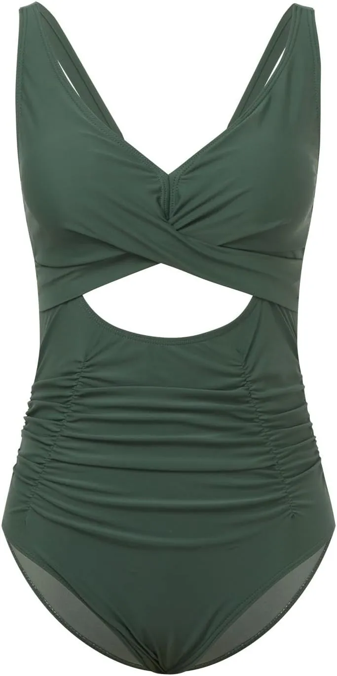 Women's Halter Monokini One Piece Swimwear High Cut High Waist Ruched V Neck Sexy Suit for Girls 2025