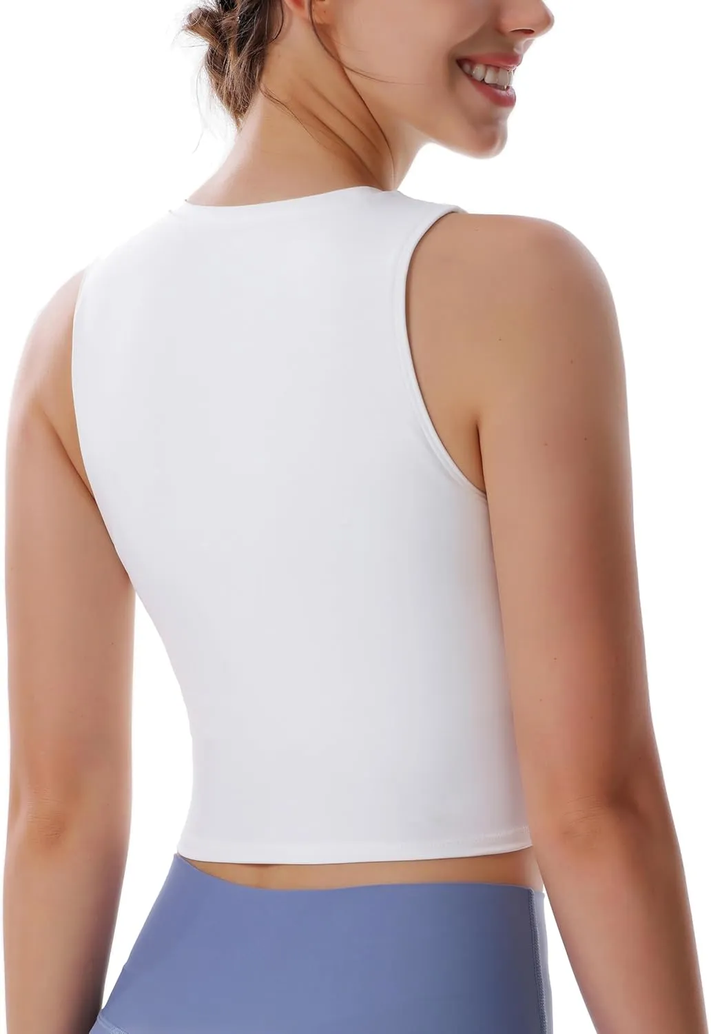 Women's High Neck Sleeveless Workout Cropped Tank Tops with Built-in Padded Bra Sports Yoga Gym Athletic Shirts