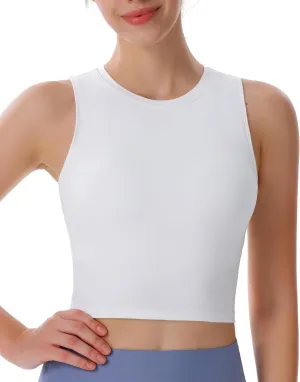 Women's High Neck Sleeveless Workout Cropped Tank Tops with Built-in Padded Bra Sports Yoga Gym Athletic Shirts