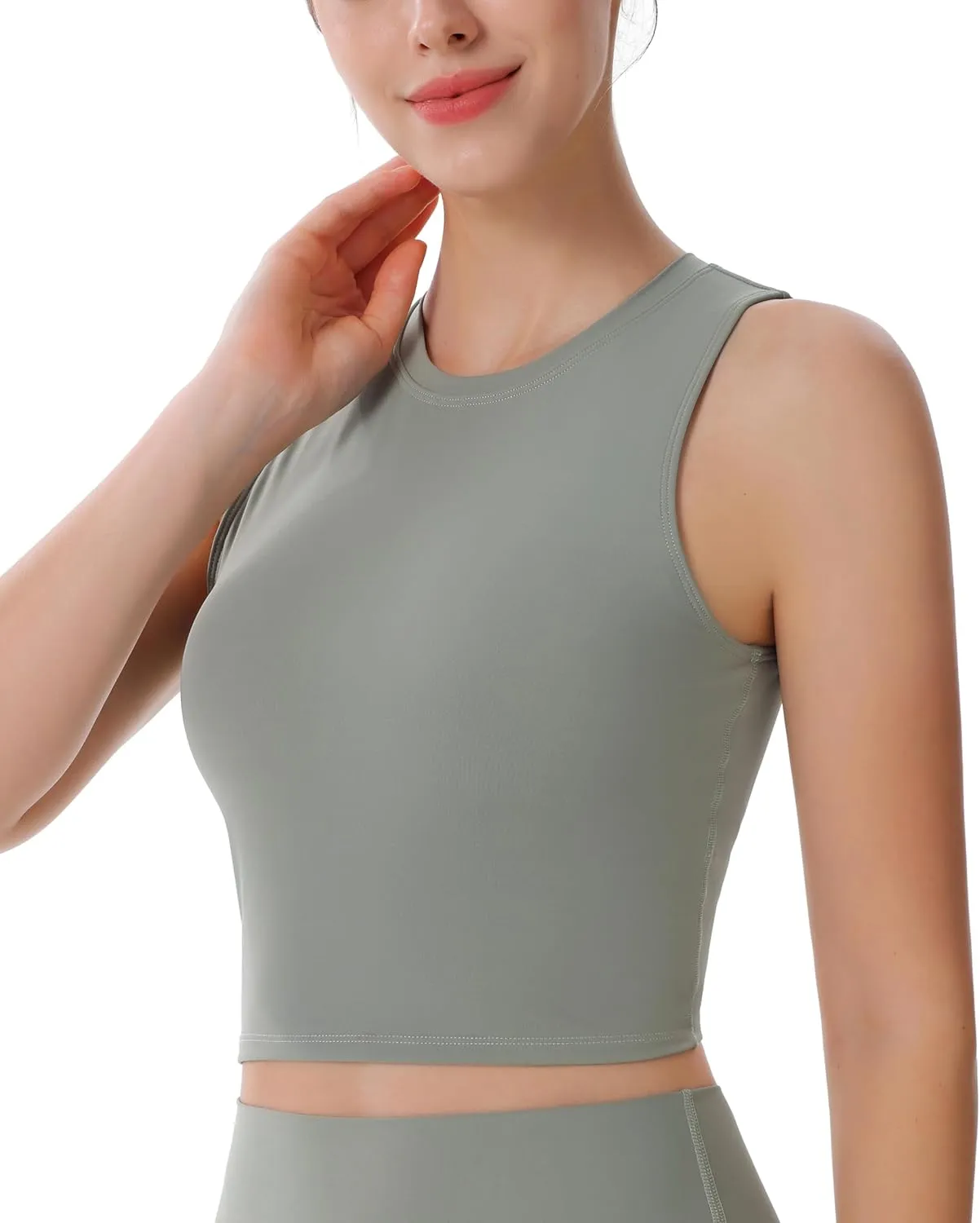 Women's High Neck Sleeveless Workout Cropped Tank Tops with Built-in Padded Bra Sports Yoga Gym Athletic Shirts