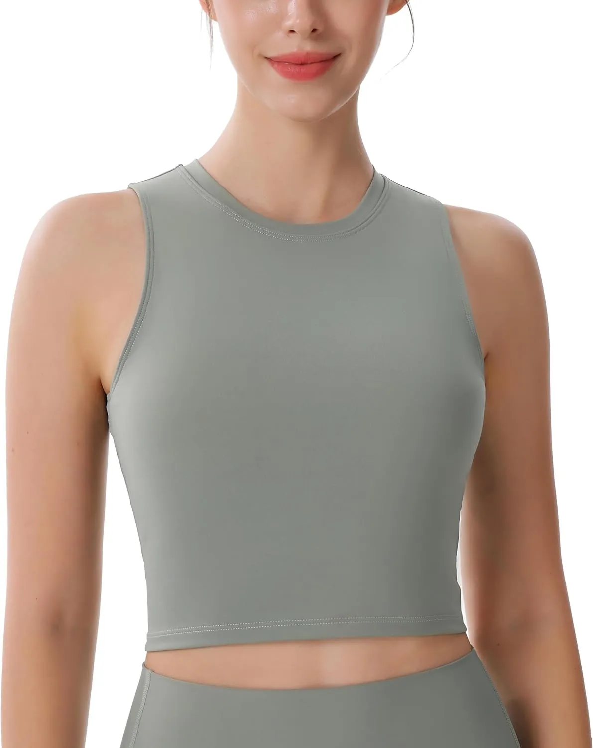 Women's High Neck Sleeveless Workout Cropped Tank Tops with Built-in Padded Bra Sports Yoga Gym Athletic Shirts