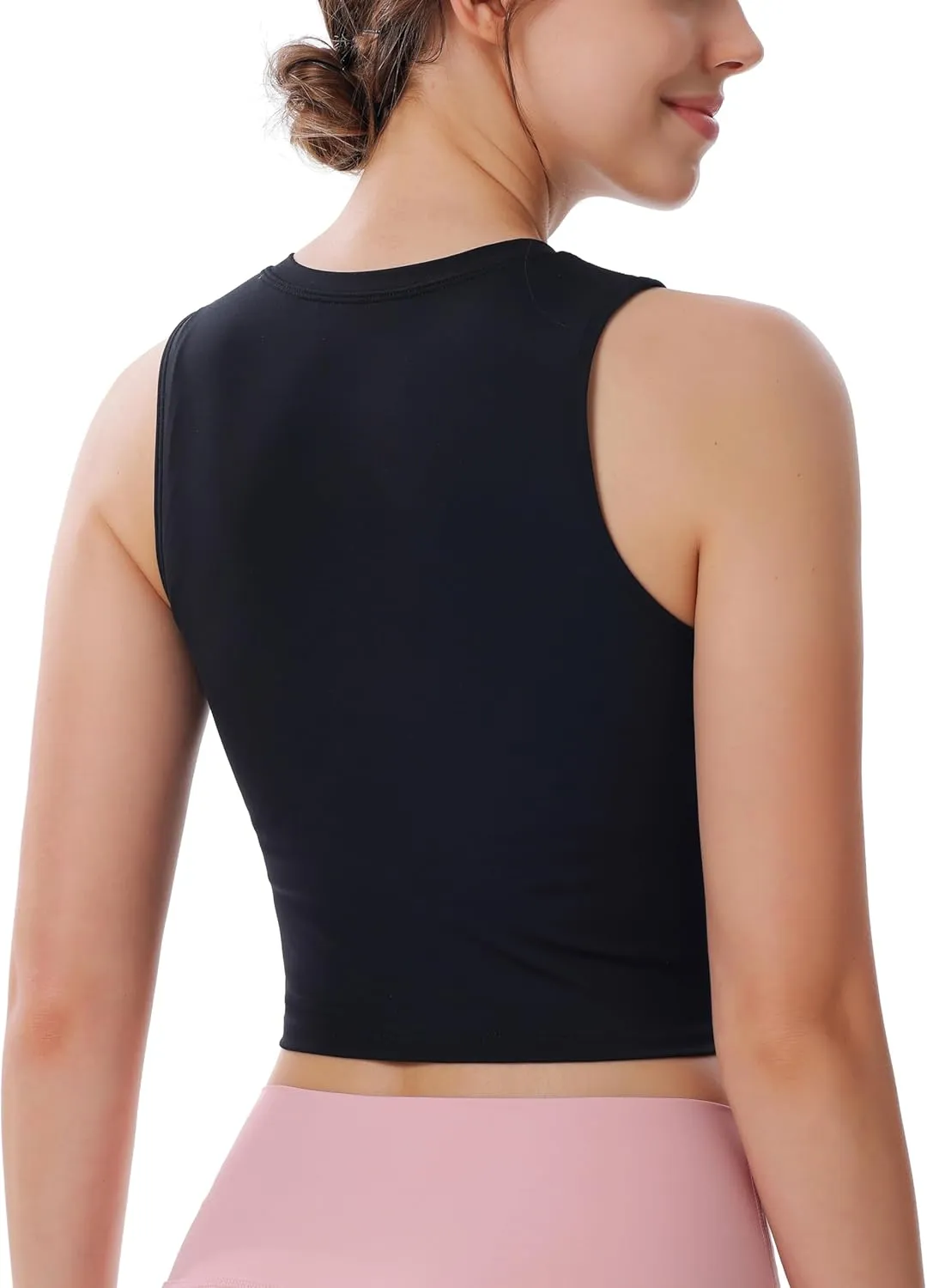 Women's High Neck Sleeveless Workout Cropped Tank Tops with Built-in Padded Bra Sports Yoga Gym Athletic Shirts