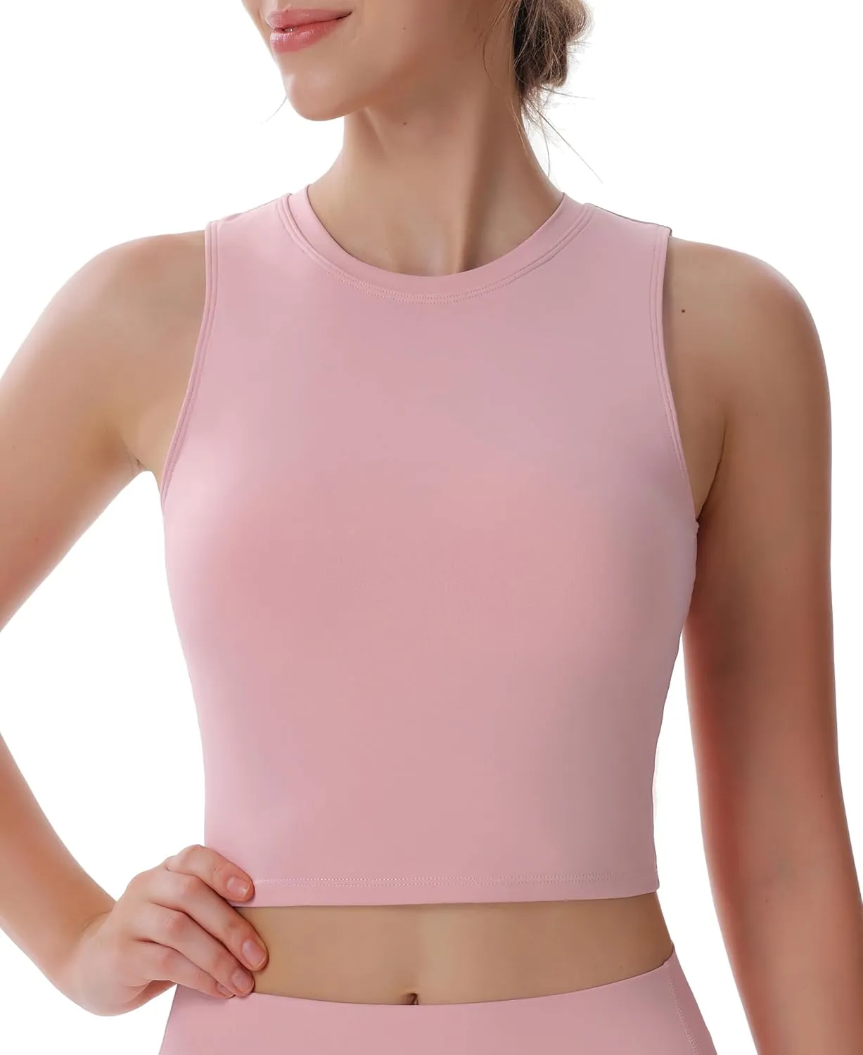 Women's High Neck Sleeveless Workout Cropped Tank Tops with Built-in Padded Bra Sports Yoga Gym Athletic Shirts