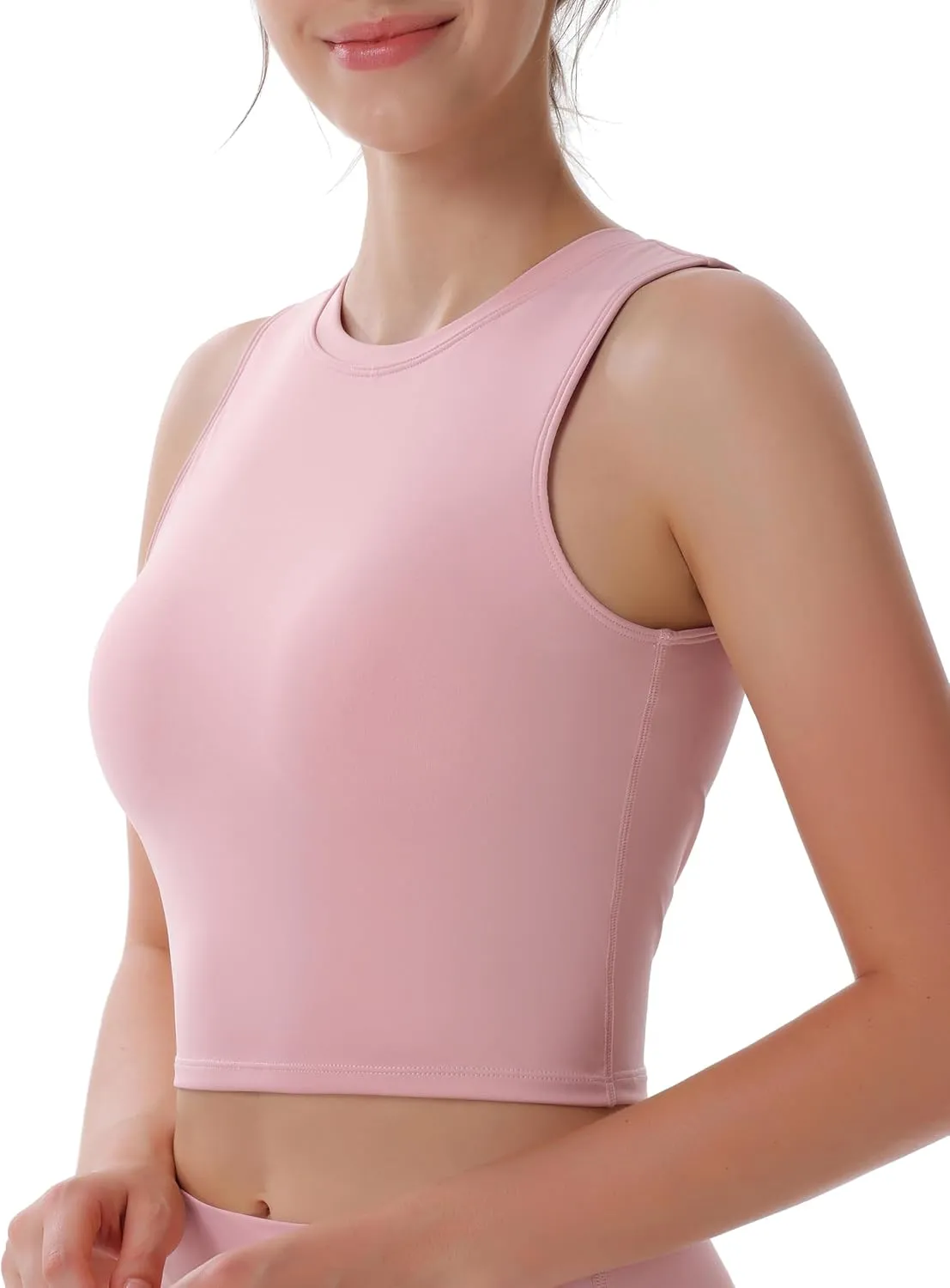 Women's High Neck Sleeveless Workout Cropped Tank Tops with Built-in Padded Bra Sports Yoga Gym Athletic Shirts
