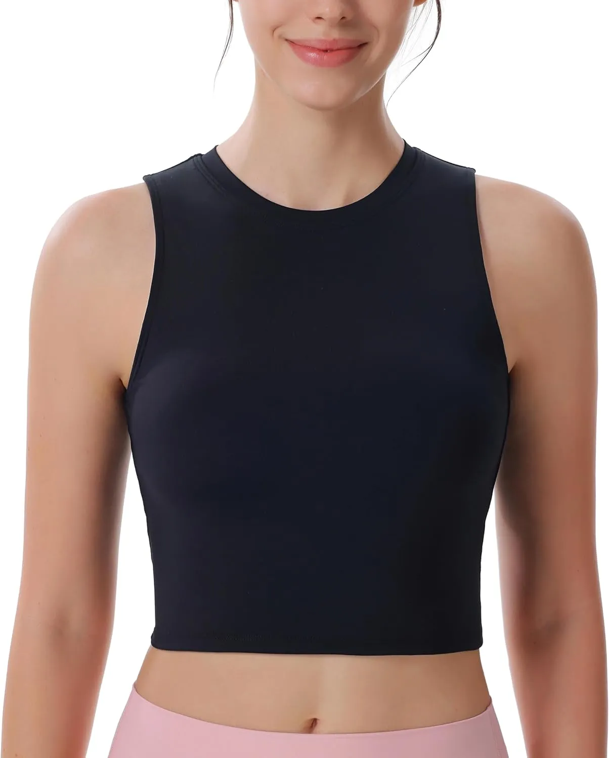 Women's High Neck Sleeveless Workout Cropped Tank Tops with Built-in Padded Bra Sports Yoga Gym Athletic Shirts