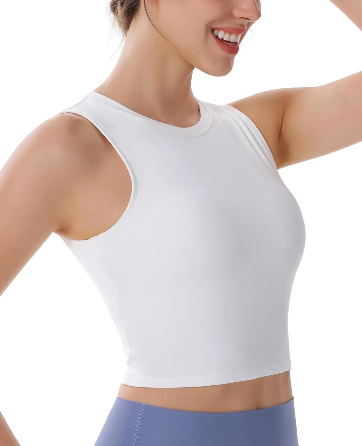 Women's High Neck Sleeveless Workout Cropped Tank Tops with Built-in Padded Bra Sports Yoga Gym Athletic Shirts