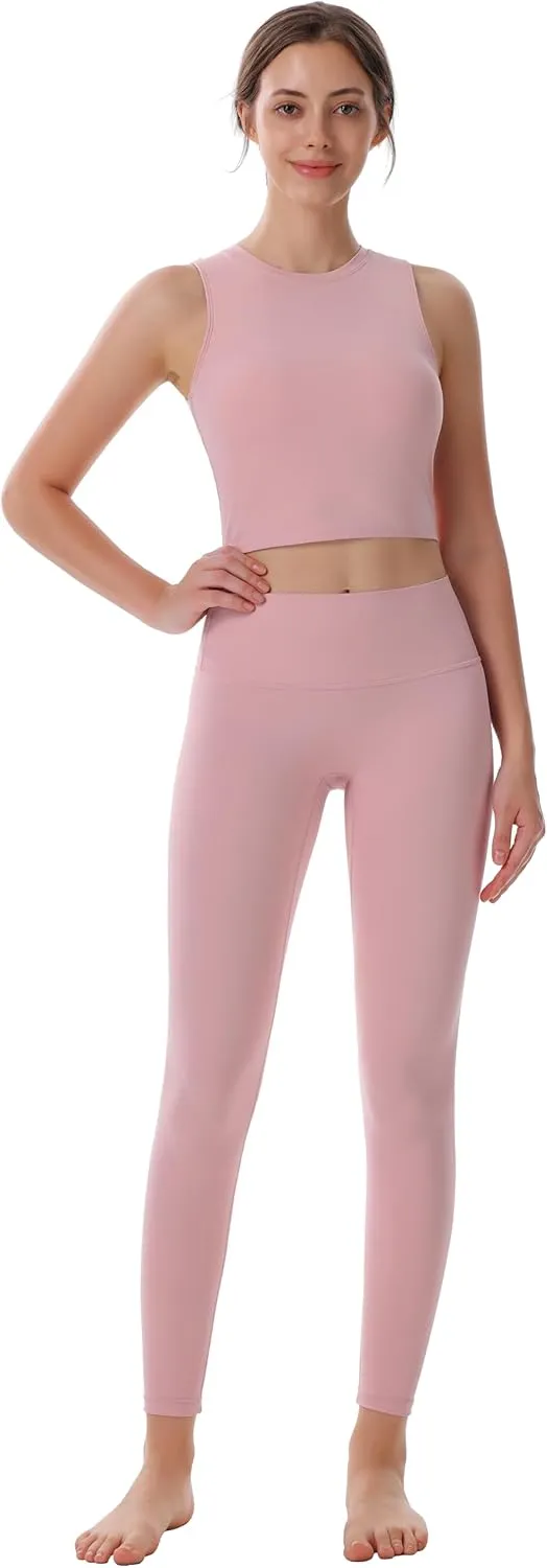 Women's High Neck Sleeveless Workout Cropped Tank Tops with Built-in Padded Bra Sports Yoga Gym Athletic Shirts