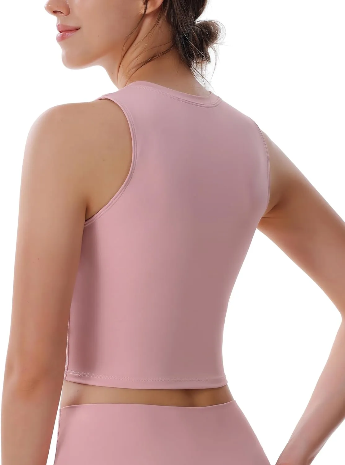 Women's High Neck Sleeveless Workout Cropped Tank Tops with Built-in Padded Bra Sports Yoga Gym Athletic Shirts