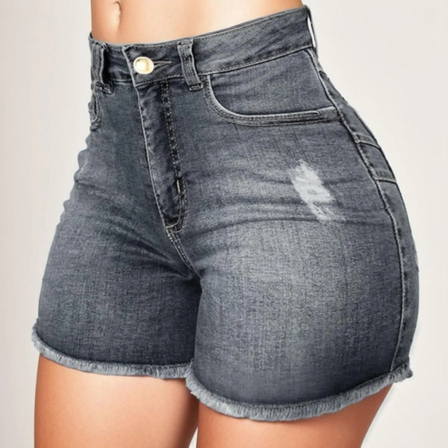 Womens High Waisted Denim Shorts Stretchy Summer Ripped Distressed Jean Shorts Casual Trendy Frayed Raw Hem Shorts