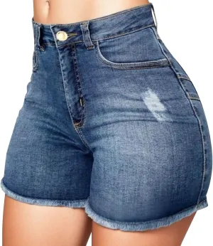 Womens High Waisted Denim Shorts Stretchy Summer Ripped Distressed Jean Shorts Casual Trendy Frayed Raw Hem Shorts