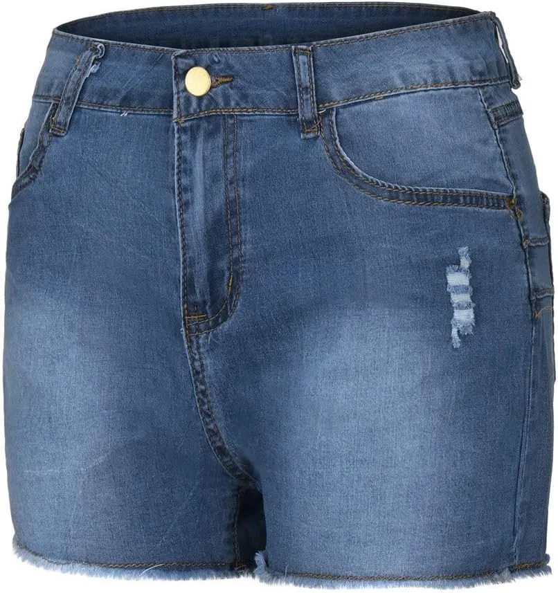 Womens High Waisted Denim Shorts Stretchy Summer Ripped Distressed Jean Shorts Casual Trendy Frayed Raw Hem Shorts