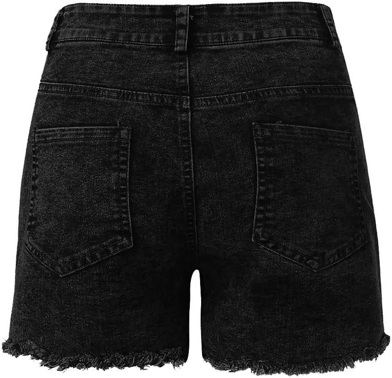 Womens High Waisted Denim Shorts Stretchy Summer Ripped Distressed Jean Shorts Casual Trendy Frayed Raw Hem Shorts