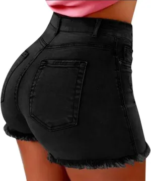 Womens High Waisted Denim Shorts Stretchy Summer Ripped Distressed Jean Shorts Casual Trendy Frayed Raw Hem Shorts