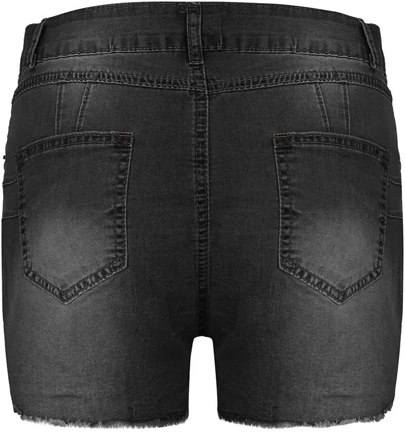 Womens High Waisted Denim Shorts Stretchy Summer Ripped Distressed Jean Shorts Casual Trendy Frayed Raw Hem Shorts