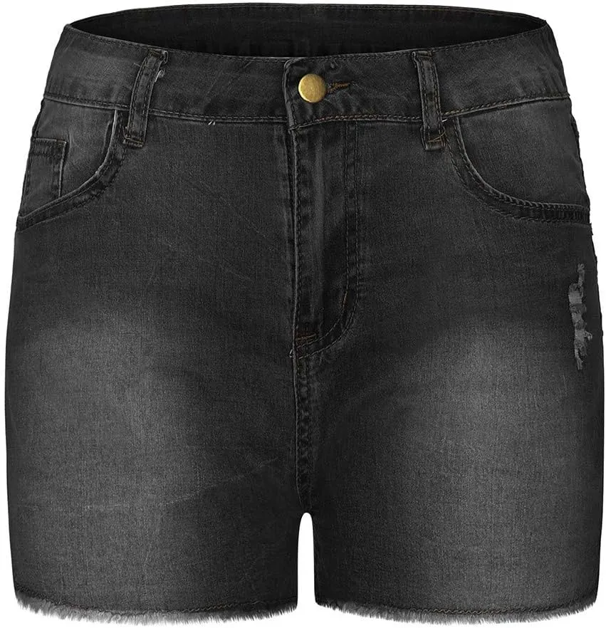 Womens High Waisted Denim Shorts Stretchy Summer Ripped Distressed Jean Shorts Casual Trendy Frayed Raw Hem Shorts