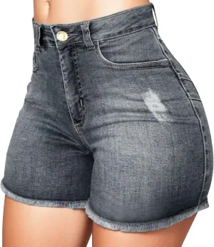 Womens High Waisted Denim Shorts Stretchy Summer Ripped Distressed Jean Shorts Casual Trendy Frayed Raw Hem Shorts