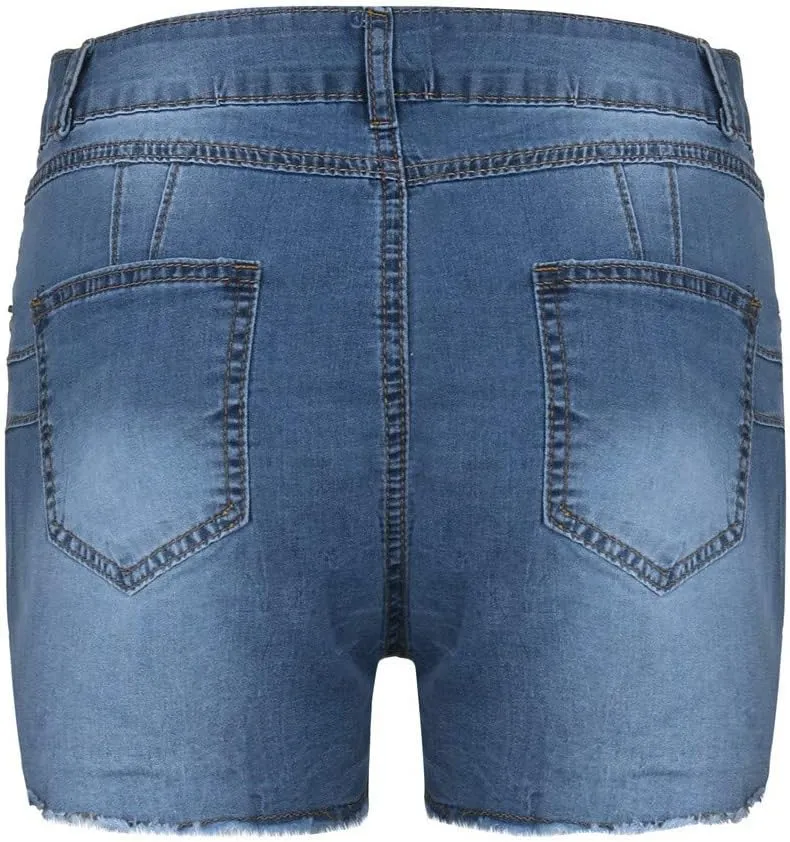 Womens High Waisted Denim Shorts Stretchy Summer Ripped Distressed Jean Shorts Casual Trendy Frayed Raw Hem Shorts