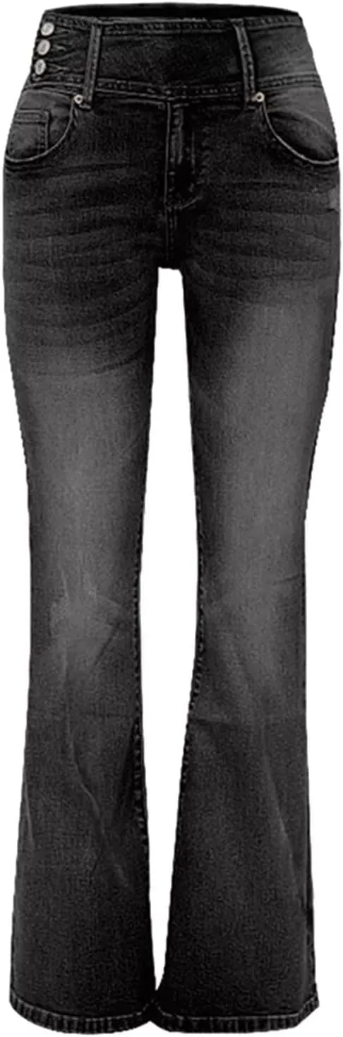 Womens High Waisted Jeans Flare Stretch Boyfriend Bootcut Casual Wide Leg Denim Pants Bell-Bottomed Jeans 2024