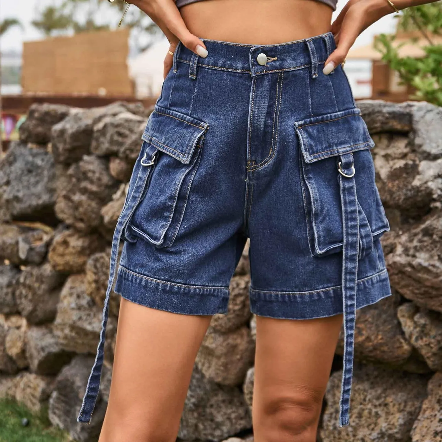 Women's High Waisted Multi Pocket Denim Shorts, Casual Shorts