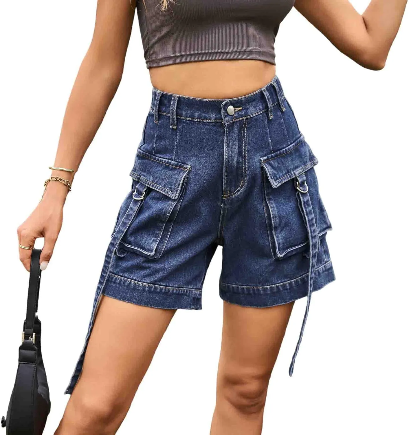 Women's High Waisted Multi Pocket Denim Shorts, Casual Shorts