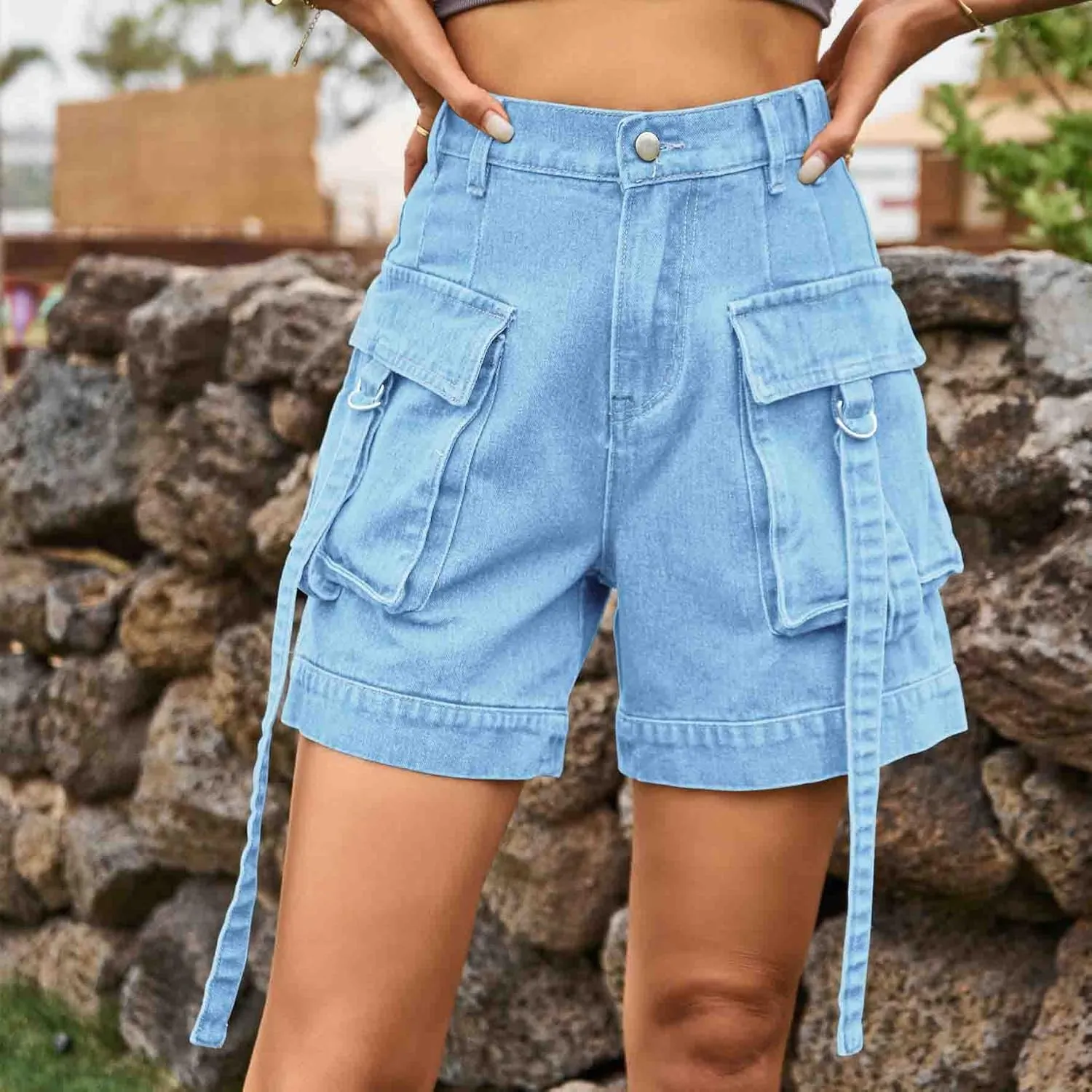 Women's High Waisted Multi Pocket Denim Shorts, Casual Shorts