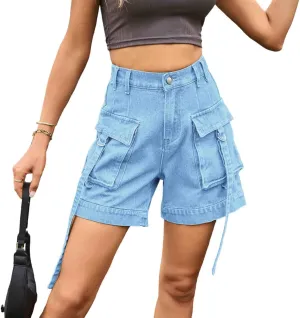 Women's High Waisted Multi Pocket Denim Shorts, Casual Shorts