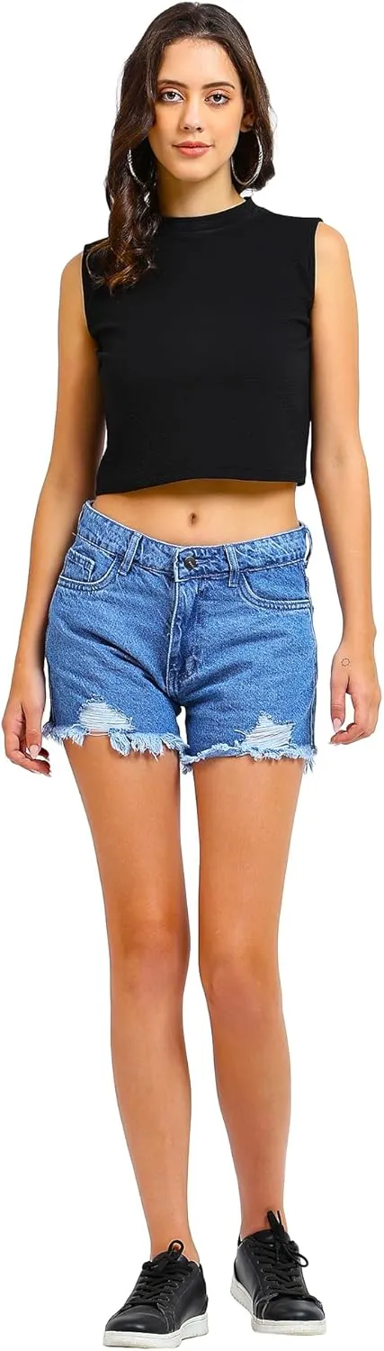 Women's High Waisted Ripped Distressed Casual Summer Denim Shorts