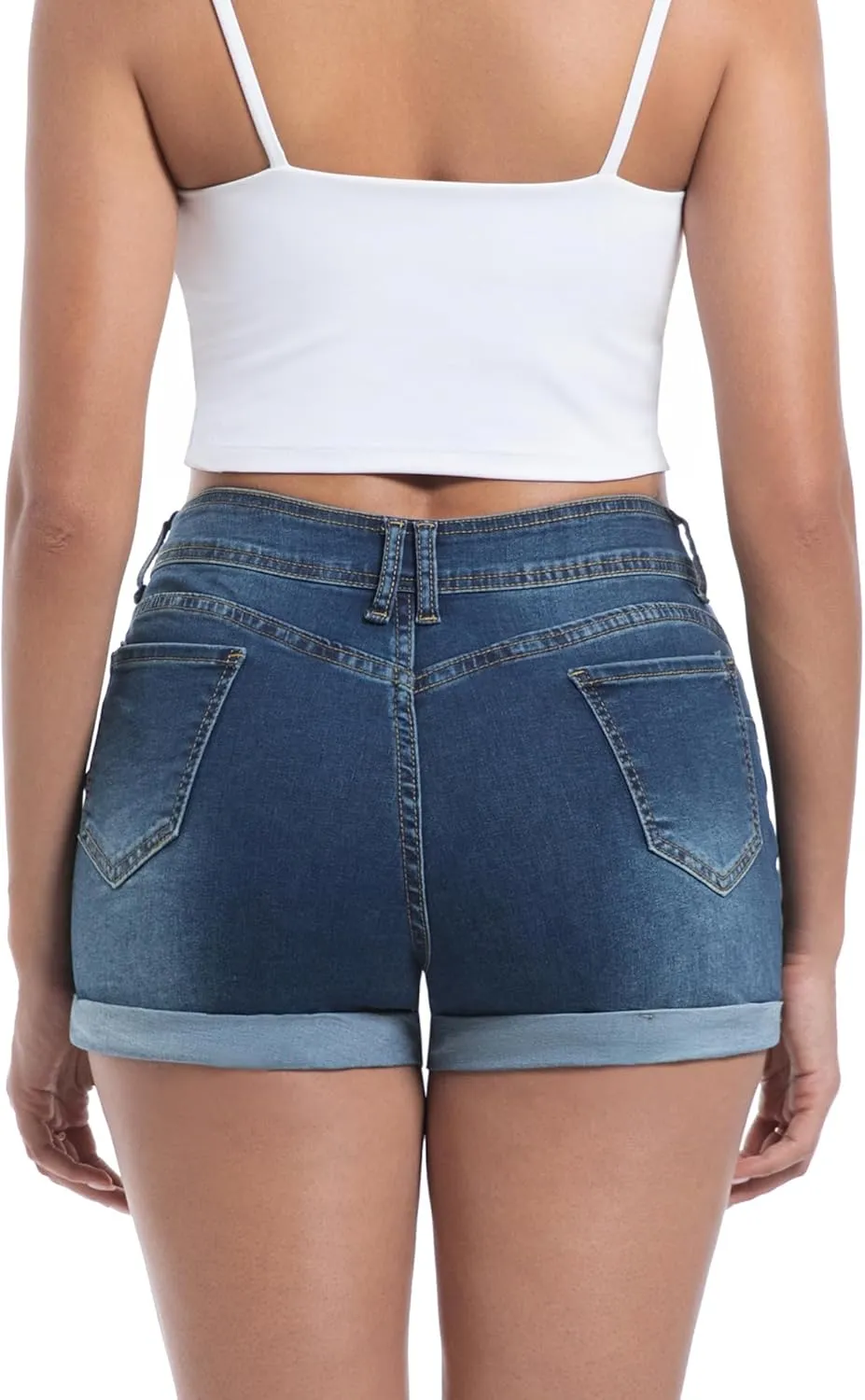 Women's High Waisted Stretchy Denim Shorts Cuffed Jean Shorts