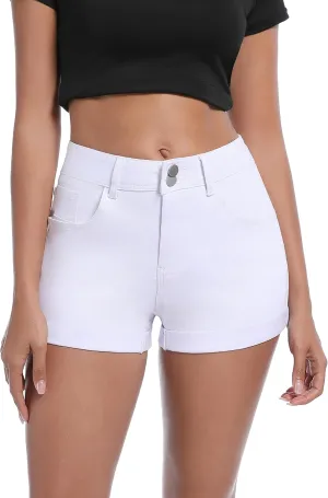 Women's High Waisted Stretchy Denim Shorts Cuffed Jean Shorts