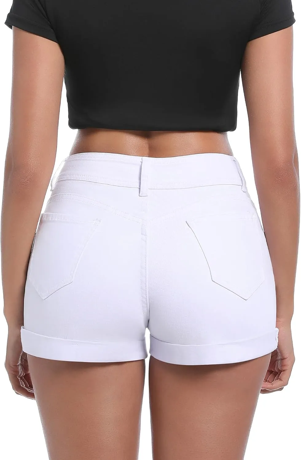Women's High Waisted Stretchy Denim Shorts Cuffed Jean Shorts