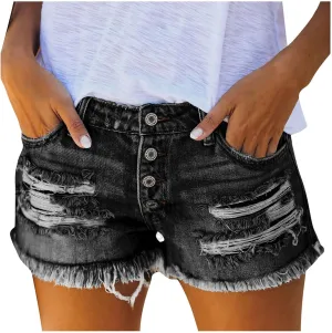 Womens Jean Shorts High Waisted Stretchy Summer Denim Shorts Ripped Frayed Raw Hem Casual Jeans Short with Pockets 2025