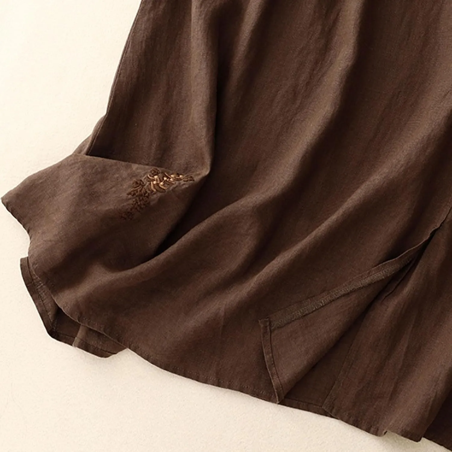 Womens Linen Cotton Skirts Drawstring Elastic Waist Comfy Loose Boho Skirts with Pockets Lightweight Sumnmer Skirts