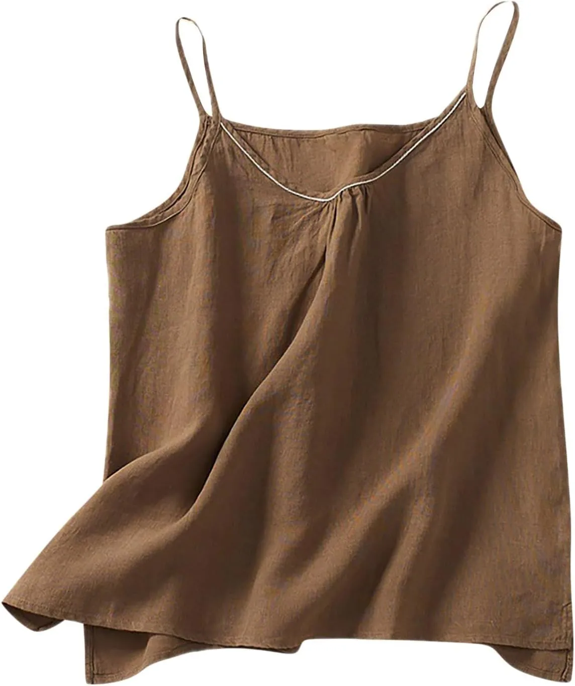 Womens Linen Tank Top Sleeveless Spaghetti Strap Casual Crewneck Crop Tops Solid Color Fashion Summer Flowy Camisole