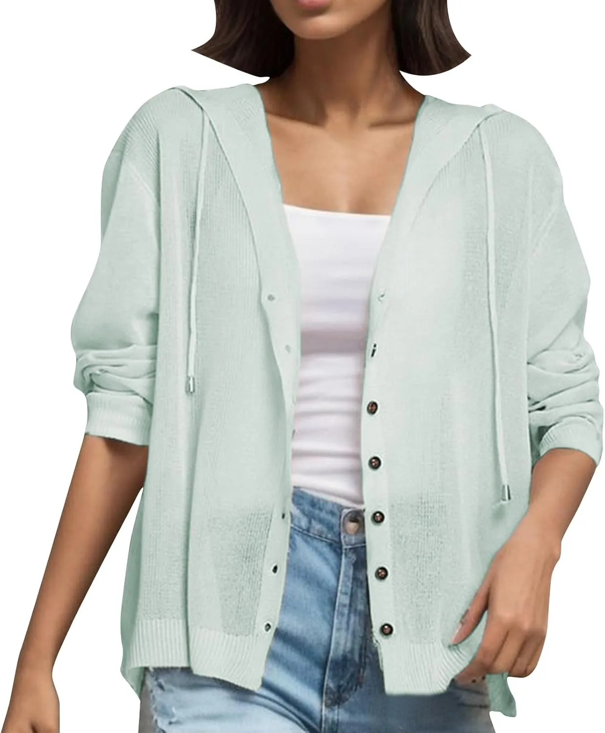 Women's Loose Off Shoulder Knit Cardigan with Hood for Spring and Summer Women Button up Cardigan