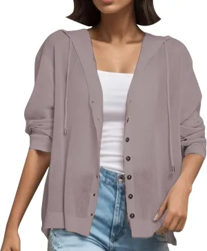 Women's Loose Off Shoulder Knit Cardigan with Hood for Spring and Summer Women Button up Cardigan