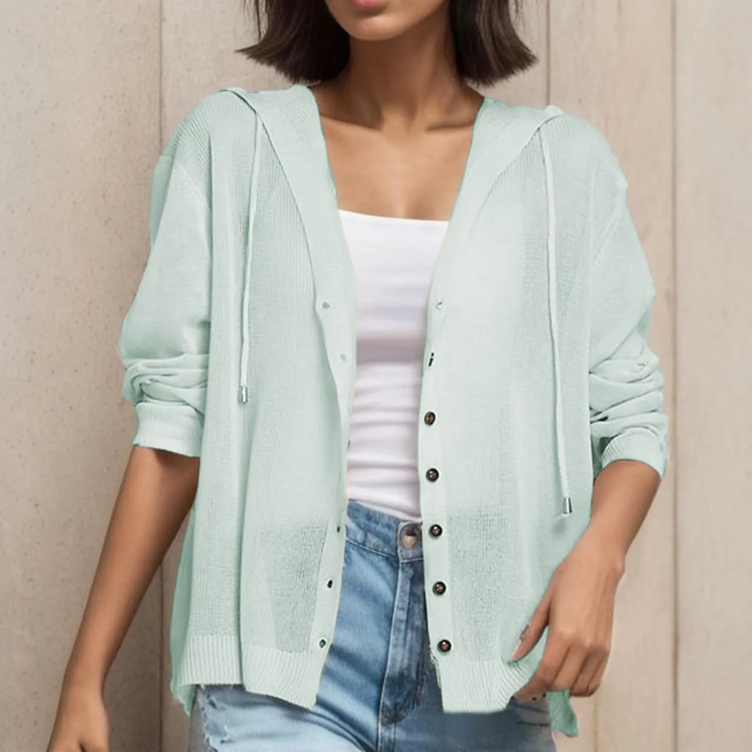 Women's Loose Off Shoulder Knit Cardigan with Hood for Spring and Summer Women Button up Cardigan