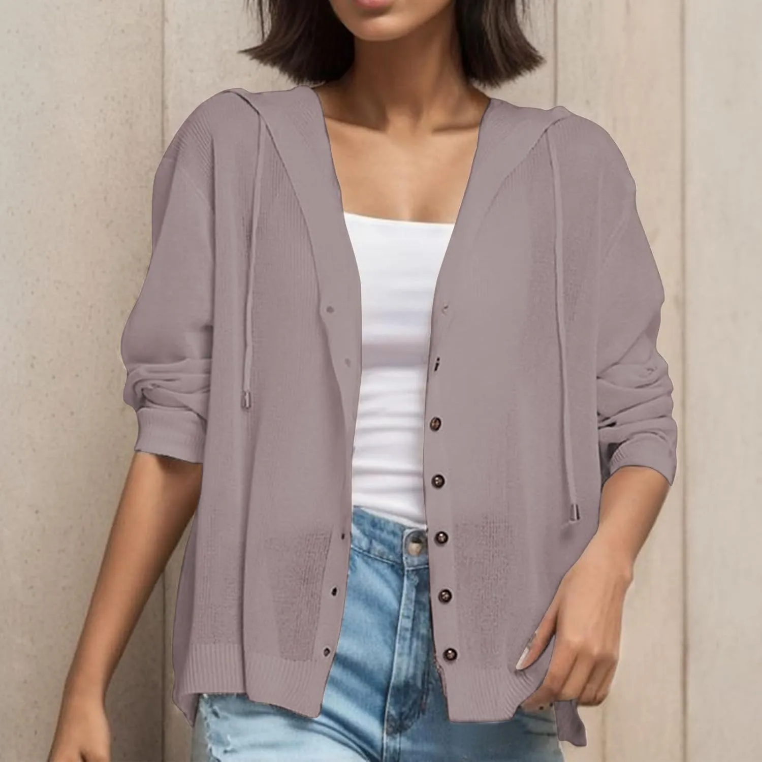 Women's Loose Off Shoulder Knit Cardigan with Hood for Spring and Summer Women Button up Cardigan