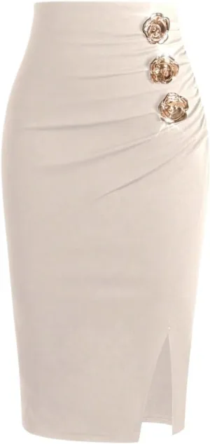 Women's Maxi Skirt Summer Midi High Waist Front Slit A-Line Skirt