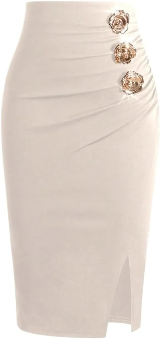 Women's Maxi Skirt Summer Midi High Waist Front Slit A-Line Skirt