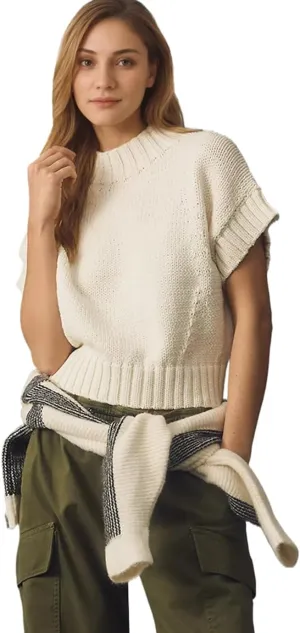 Women's Mock Neck Cap Sleeve Sweater Vest Casual Solid Cropped Tank Tops Pullover Sweaters