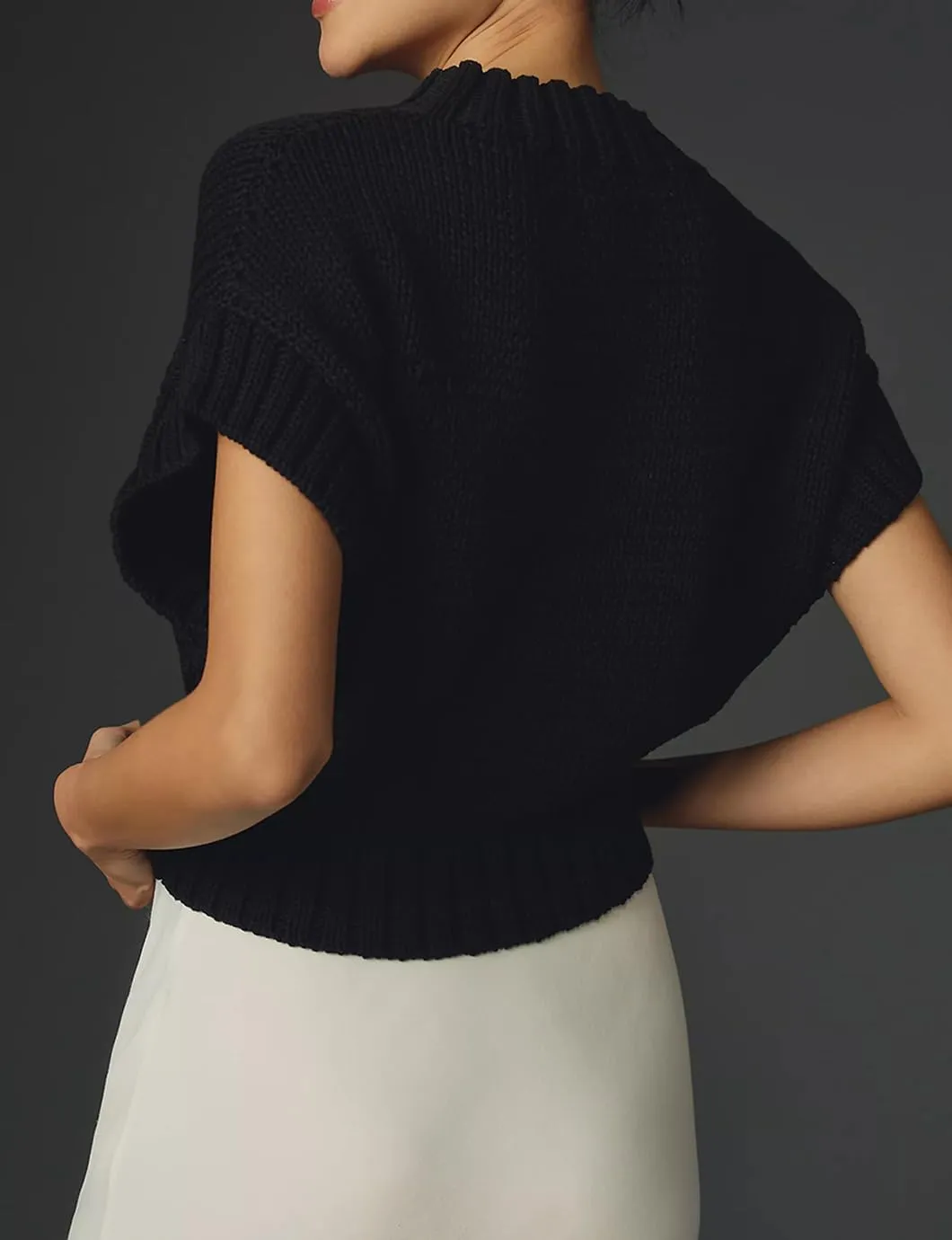Women's Mock Neck Cap Sleeve Sweater Vest Casual Solid Cropped Tank Tops Pullover Sweaters